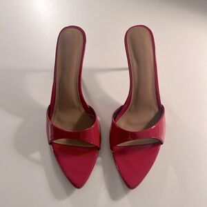 Red patent cult of coquette high heel mule heels. Never worn.